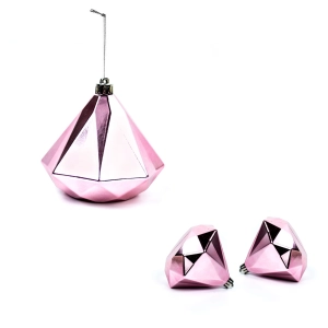 Bombki bańki choinkowe diament zestaw 3 szt różowe