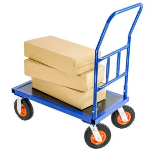 Wózek platformowy magazynowy 90 × 50 cm – udźwig 300 kg, pompowane koła