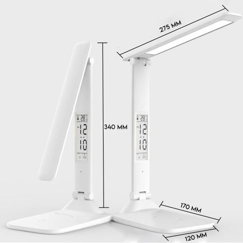 Lampka biurkowa LED USB biała z zegarem składana – zdjęcie 2