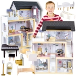 Duży drewniany domek dla lalek + mebelki