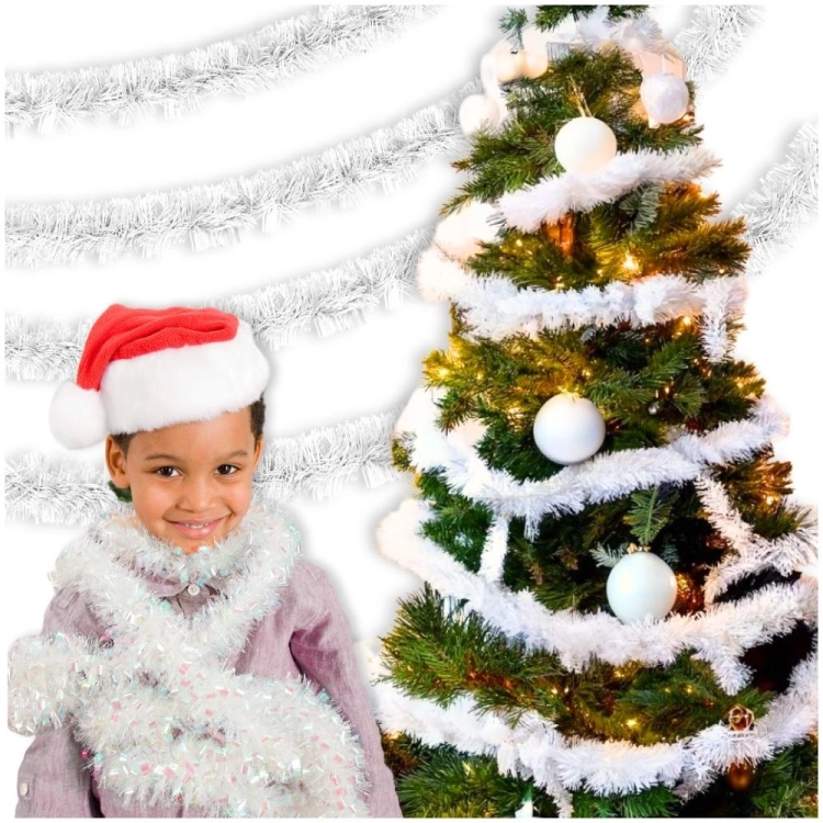 Łańcuch na choinkę biały 7cm 6m