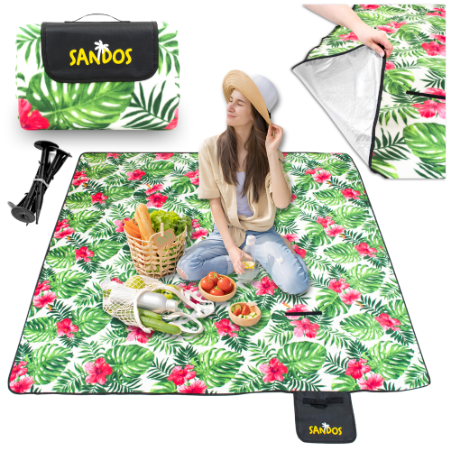 Koc piknikowy 200x200 kwiaty + kotwy