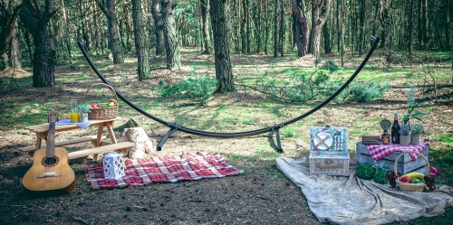 Stelaż na hamak czarny + hamak boho beżowy 200 x 100 cm | GoGarden – zdjęcie 2