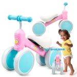 Rowerek biegowy różowo-turkusowy 4 koła 7" z blokadą skrętu