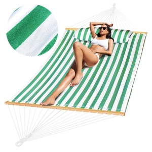 Duży hamak dwuosobowy biało-zielony XXL 200 x 150 cm