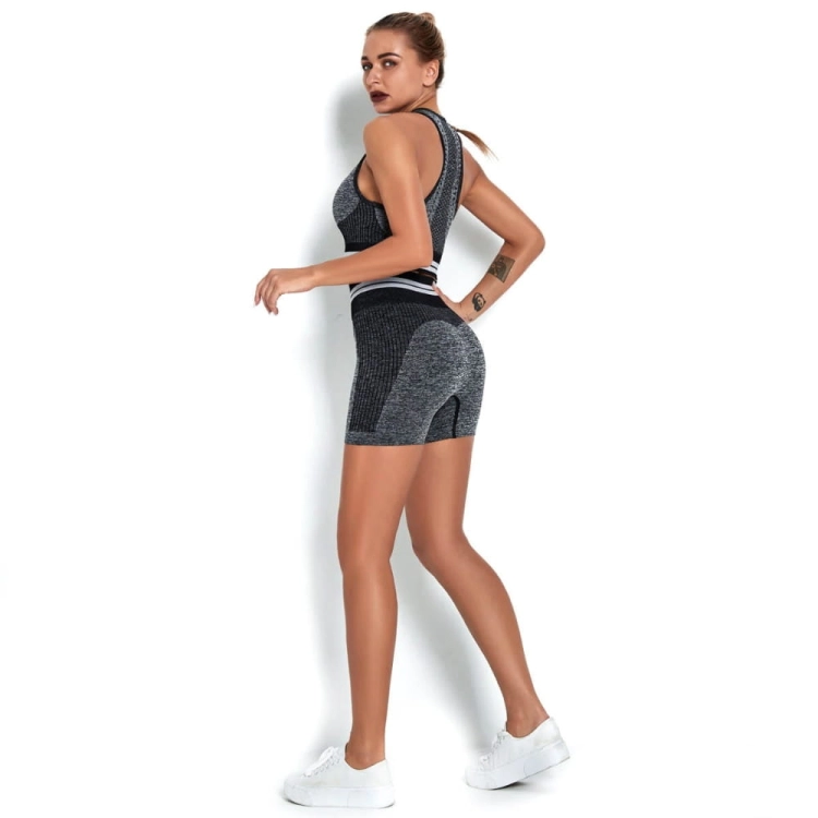 Strój sportowy komplet top i szorty fitness joga dwuczęściowy na siłownię – zdjęcie 7