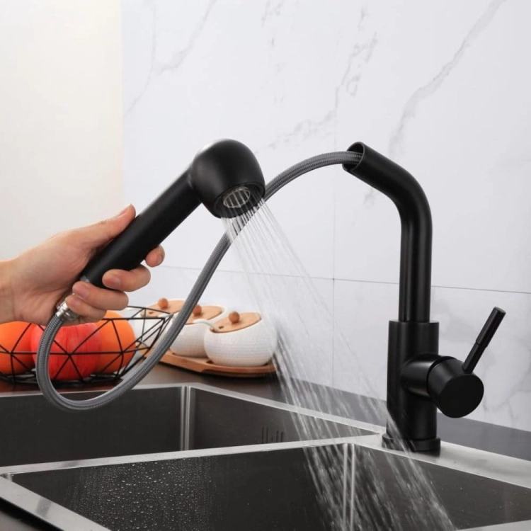 Bateria kuchenna zlewozmywakowa wyciągana wylewka perlator 360 czarna 35 cm – zdjęcie 5