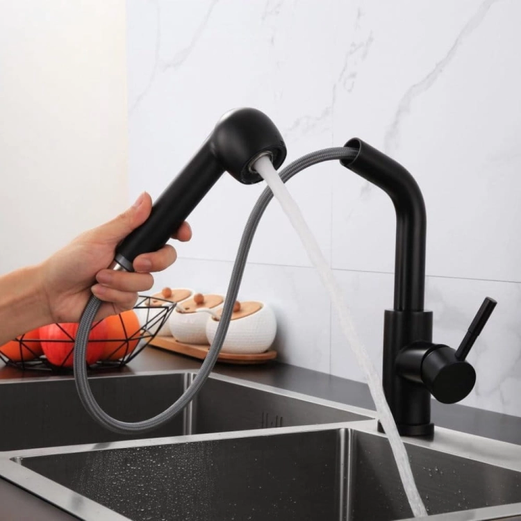 Bateria kuchenna zlewozmywakowa wyciągana wylewka perlator 360 czarna 35 cm – zdjęcie 6