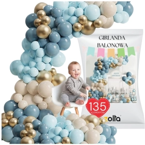Girlanda balonowa niebieska złota balony na urodziny roczek chrzciny 135szt