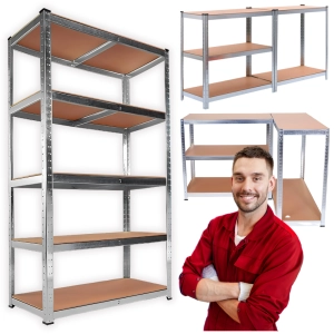 Regał magazynowy metalowy srebrny 180cm 5 półek