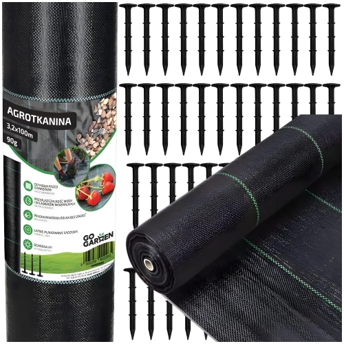 Agrotkanina przeciwko chwastom ściółkująca 3,2*100m 90g + szpilki | GoGarden