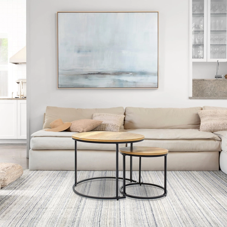 Stoliki okrągłe kawowe loftowe zestaw - 60x60 40x40 cm – zdjęcie 6