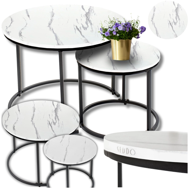 Stoliki okrągłe kawowe industrialne loft glamour zestaw stolik 60x60 40x40 | Seddo