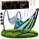 Stelaż na hamak czarny 2w1 + hamak + krzesło brazylijskie