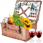 Wiklinowy kosz piknikowy z zastawą dla 4 osób - monstery