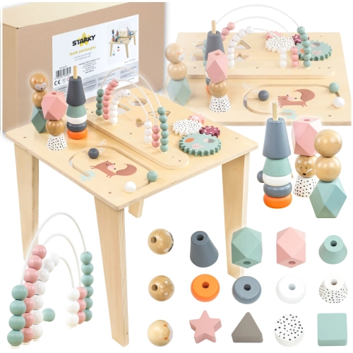 Drewniany stolik edukacyjny Montessori z liskami