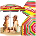 Parasol plażowy z funkcją przechyłu 160 cm z podwójną czaszą – paski, wzór 2