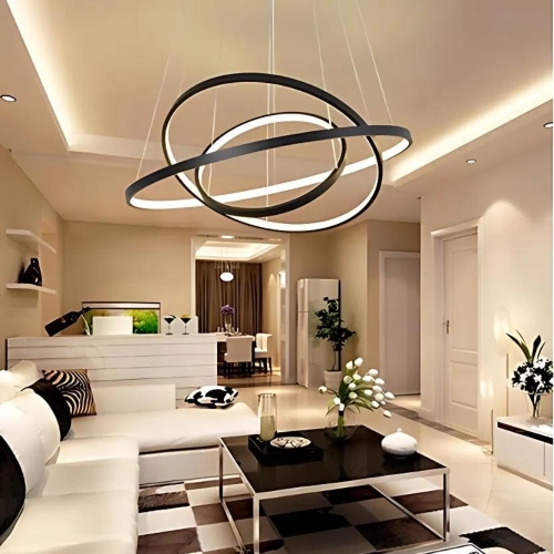 Żyrandol wiszący lampa sufitowa czarna 3 ringi okręgi led regulowana 76 W – zdjęcie 2