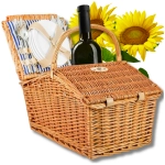 Duży wiklinowy kosz piknikowy z wbudowaną termotorbą i zastawą dla 4 osób - niebieski