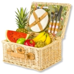 Wiklinowy kosz piknikowy z wbudowaną termotorbą i zastawą dla 2 osób - kwiaty