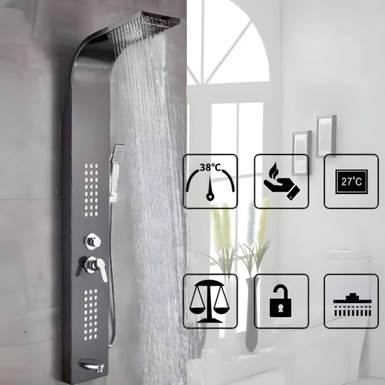 Bateria panel prysznicowy kabiny hydromasażem deszczownicą wylewka antracyt – zdjęcie 3