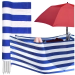 Parawan plażowy 12m na plażę zasłona paski UV granatowe pasy metalowe kołki