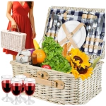 Wiklinowy kosz koszyk piknikowy 4 osób sztućce kieliszki prezent 