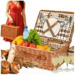 Kosz piknikowy koszyk wiklinowy zestaw 4 osobowy termotorba sztućce talerze