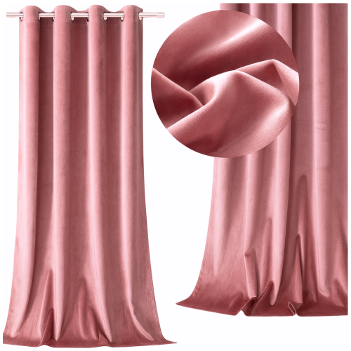 Zasłona welurowa 140×250 cm pudrowy róż na przelotkach gotowa velvet gruba – zdjęcie 2