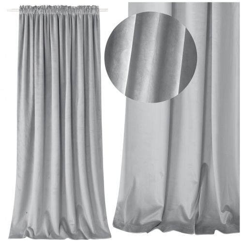 Zasłona welurowa 140x250 cm na taśmie szara zacieniająca welur velvet gruba – zdjęcie 2