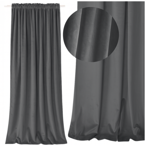 Zasłona welurowa 140x250cm na taśmie szara zacieniająca welur velvet grafit – zdjęcie 2