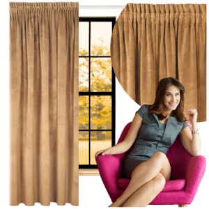 Zasłona welurowa 140x250 cm beżowa zaciemniająca taśma gotowa velvet welur