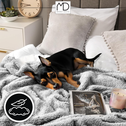 Koc sherpa 200×220 cm narzuta szary melanż 250g/m² dłuższy włos mięsisty – zdjęcie 2