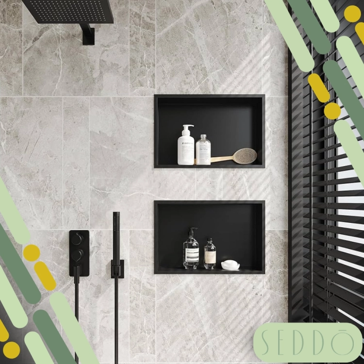 Półka wnękowa 45x30x10cm czarna mat do łazienki – zdjęcie 4