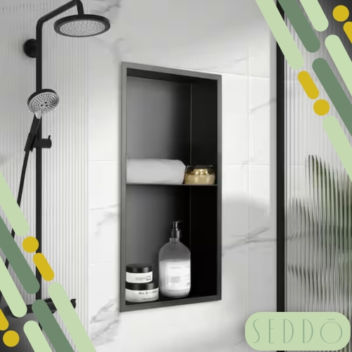 Półka wnękowa 60x30x10cm z półką czarny mat do łazienki – zdjęcie 2