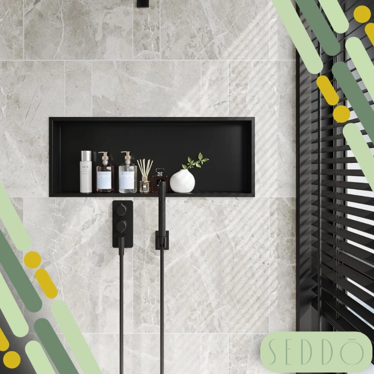 Półka wnękowa 45x20x10cm czarna mat do łazienki – zdjęcie 4