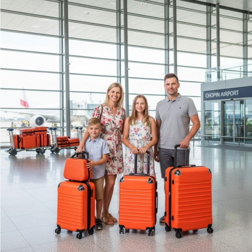 Walizka x4 z ABS-u 4w1 CONSEÉ z żebrowaniem czerwony na ferie – zdjęcie 3