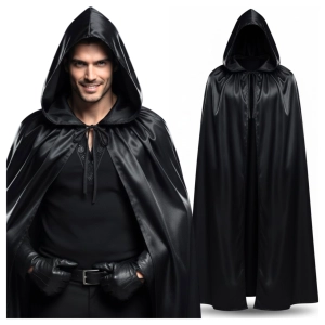 Czarna peleryna z kapturem – kostium na Halloween, bal, cosplay