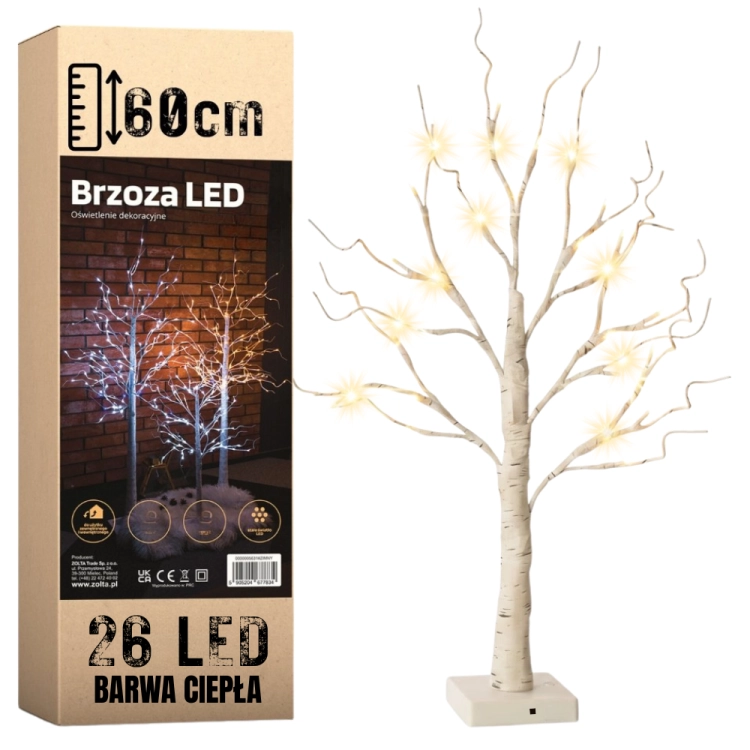 Drzewko świąteczne 26 LED - świecąca brzoza 60 cm – zdjęcie 18