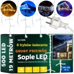 Lampki zewnętrzne sople 500 LED 19 m, IP44, 100 pasm, biały przewód