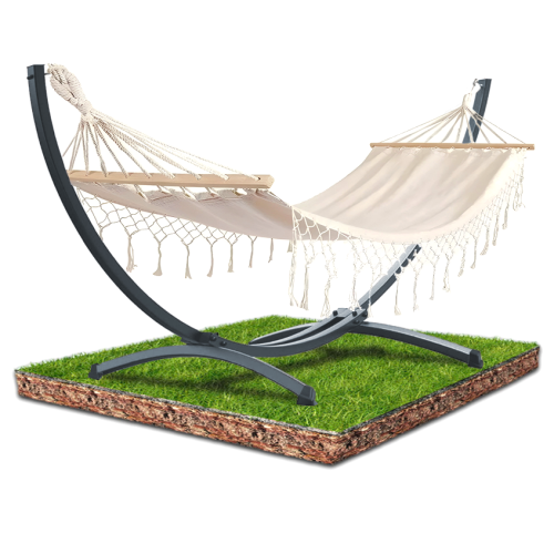 Stelaż na hamak grafit + hamak boho beżowy 200 x 100 cm | GoGarden