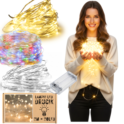 Oświetlenie led druciki na baterie lampki diody choinkowe 20 led 2m zimny