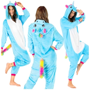 Jednorożec niebiesko biały kigurumi onesie piżama kostium przebranie