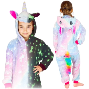 Onesie dziecięce – ciepła piżama / kostium jednoczęściowy fioletowy świecący Jednorożec