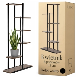 Kwietnik stojący metalowy piętrowy 6 półek czarny nowoczesny 113cm loft
