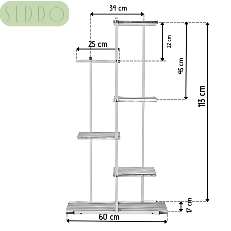 Kwietnik stojący metalowy piętrowy 6 półek czarny nowoczesny 113cm loft – zdjęcie 9