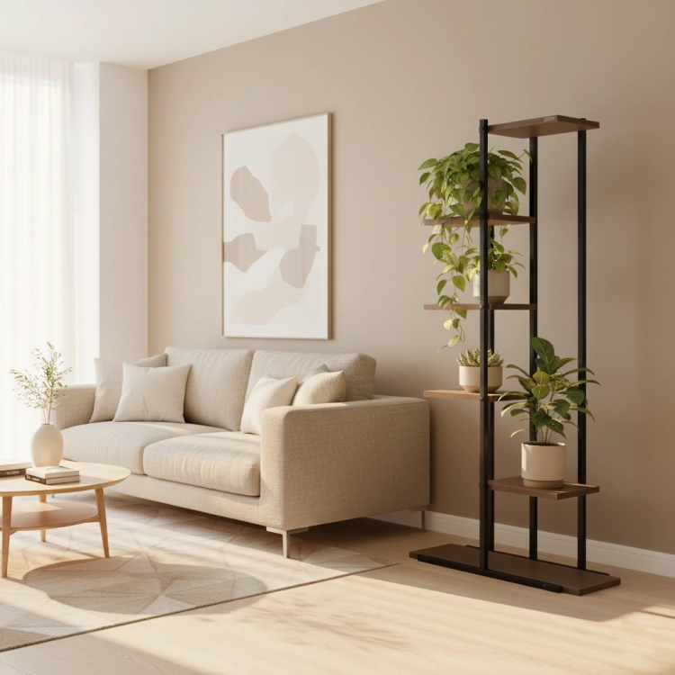 Kwietnik stojący metalowy piętrowy 6 półek czarny nowoczesny 113cm loft – zdjęcie 11