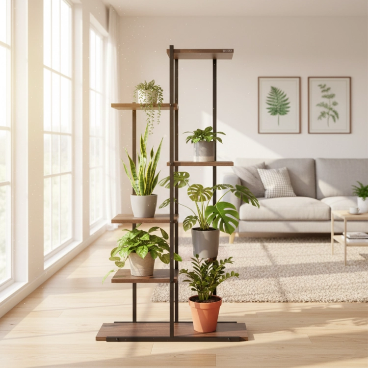 Kwietnik stojący metalowy piętrowy 6 półek czarny nowoczesny 113cm loft – zdjęcie 12
