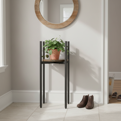 Kwietnik stojący metalowy drewniany loft wysoki 62cm stojak kwiatki rośliny – zdjęcie 2