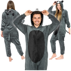 Ciepła piżama męska kigurumi onesie szop pracz jednoczęściowa rozpinana